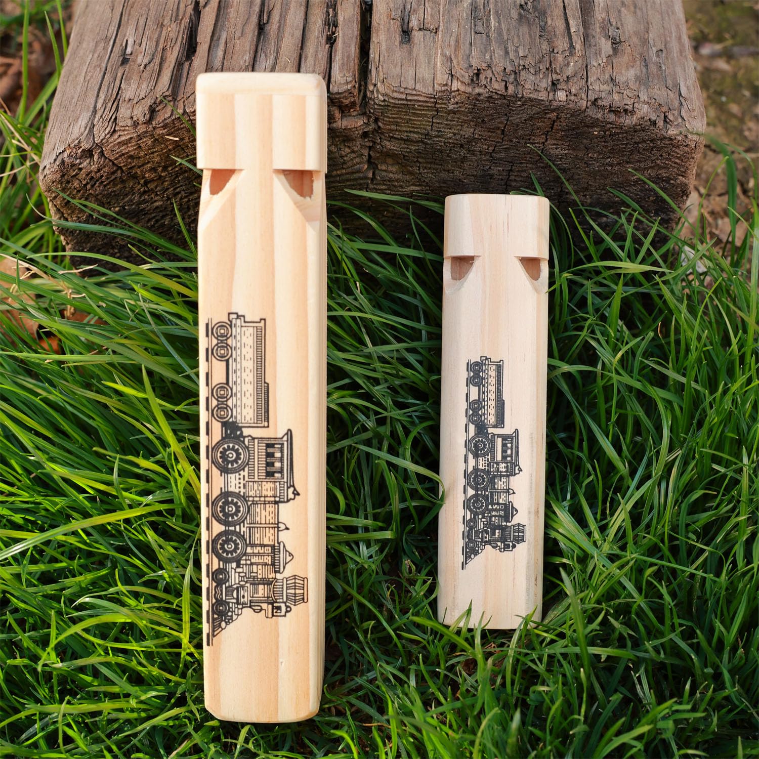 Juguete musical de silbato de tren de madera para niños, 4 tonos de 7.4 pulgadas de largo y 2 tonos de 5.5 pulgadas de largo 4
