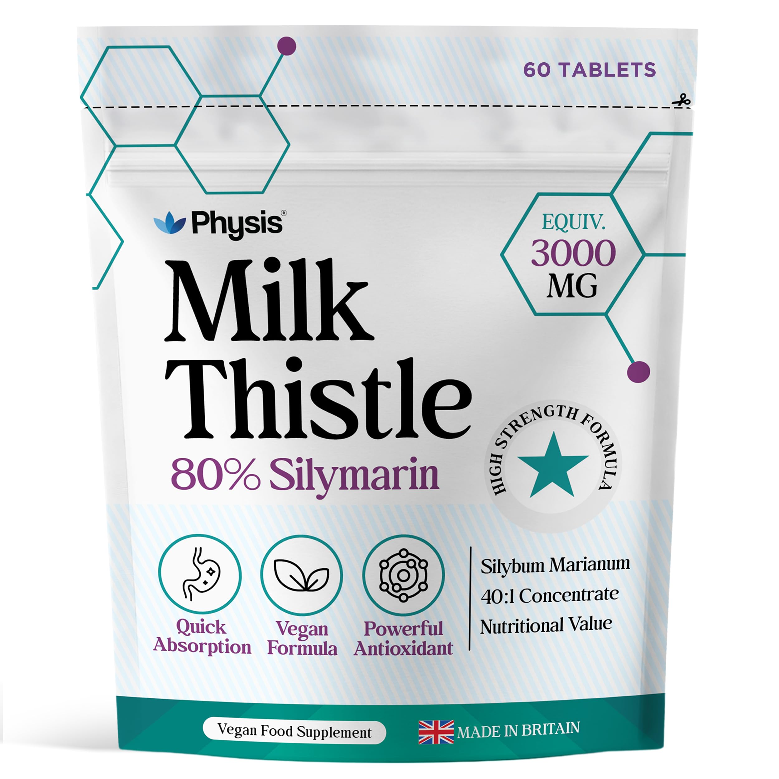 Physis Milk Thistle High Strength - 80% Silymarin - Liver Support Supplements - Milk Thistle Seeds - Vegan Food Supplement...