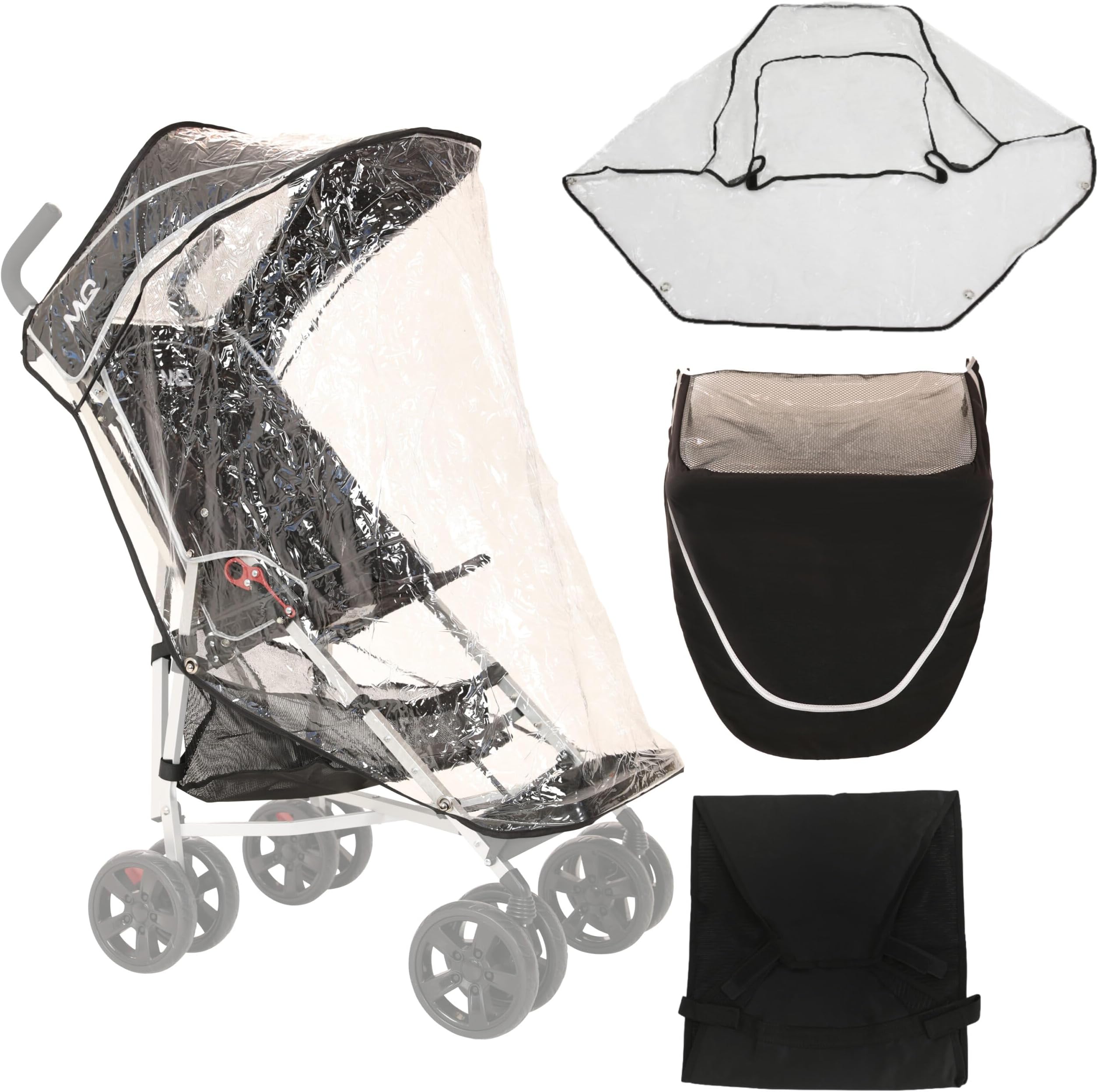 XL Pushchair Travel Accessories Pack - Sun Hood with Vision Panel, Rain Cover & Storage Basket - Official Accessories for MobiQuip XL Special Needs Buggy - Coordinates with Black XL Stroller