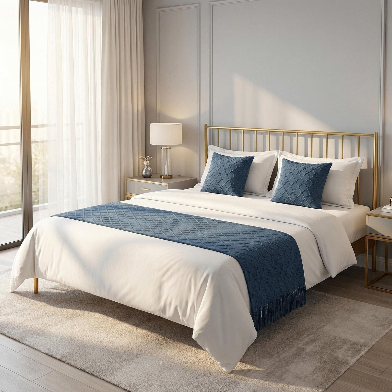 HFDJRWK Soft Footboard Towel, Fade-resistant Hotel-style Bedspread, Footboard Blanket for Queen, Twin, Single, and King-size Beds(Blue(C),60x220 cm)
