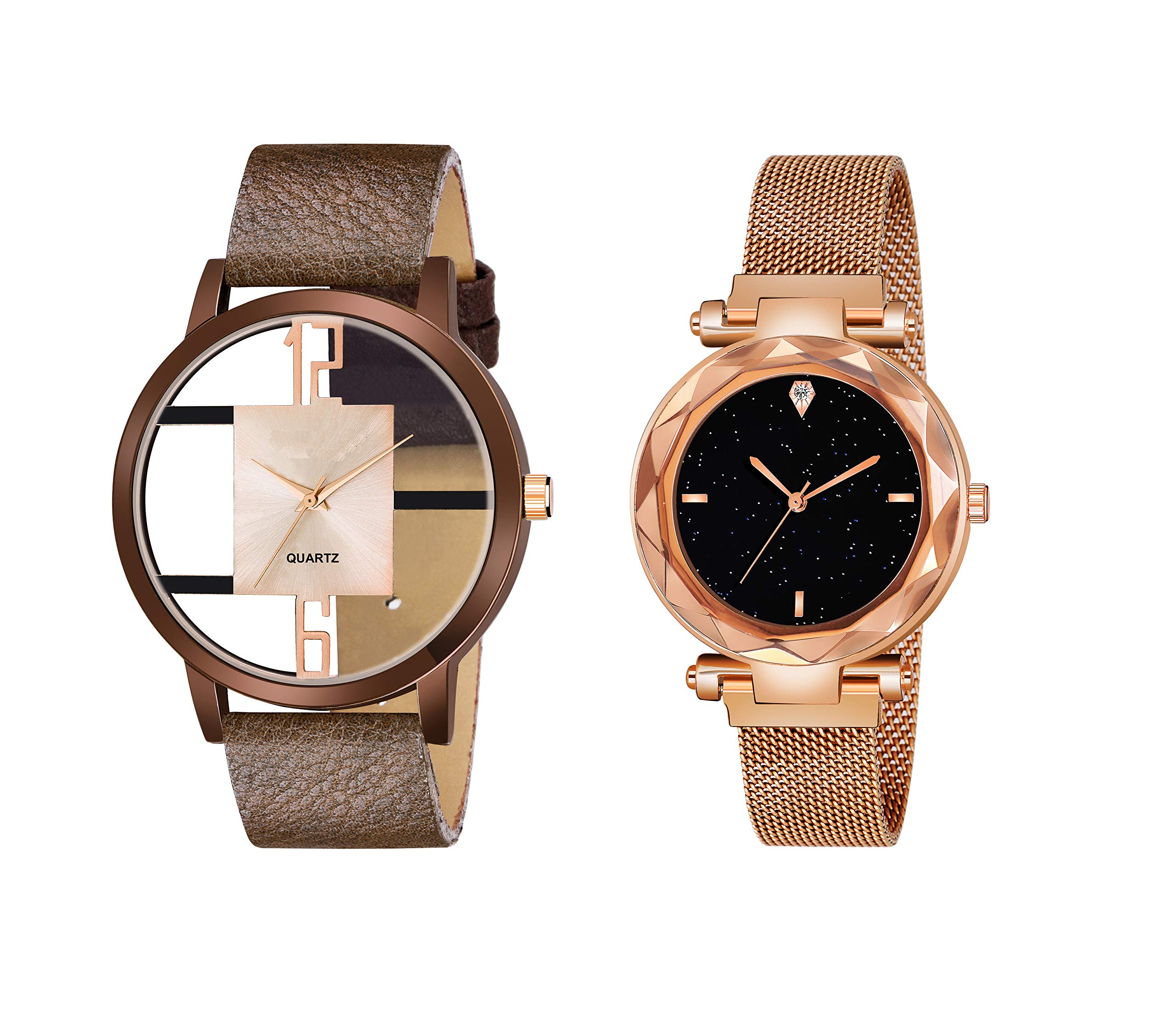 Niyati Nx 6 to 12 Brown Dial Leather Strap Rose Gold 4 Figar Maganet Analog Watch - for Couple (B08KS3ZJ6Z) Amazon Price History, Amazon Price Tracker