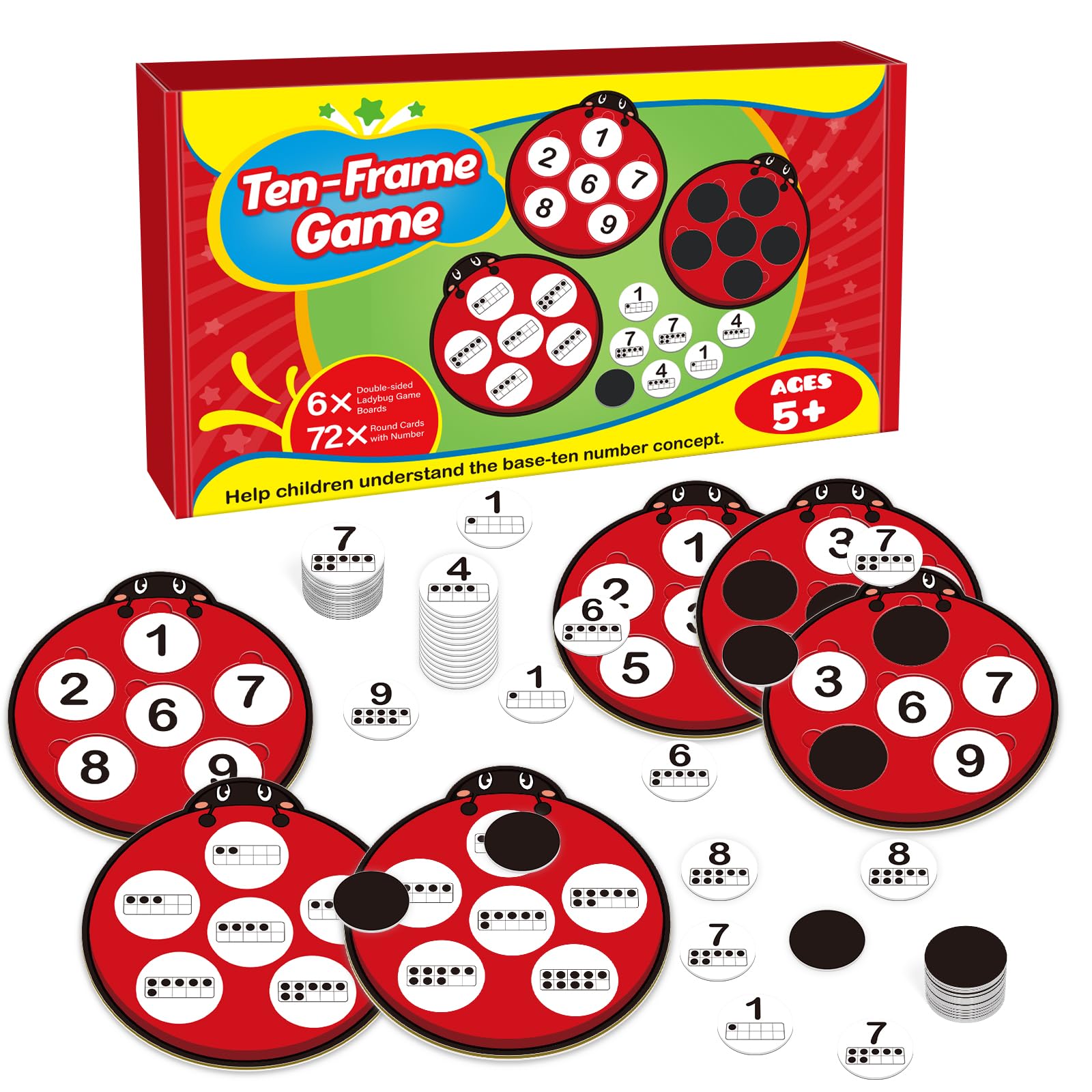 Kasfalci Number Games for Kids Toddlers,Ten Frame Set,Math Games,Math Manipulative,Addition & Subtraction Flash Cards,Ladybug Counting Toys,Matching Board Games,Preschool Classroom Must Haves