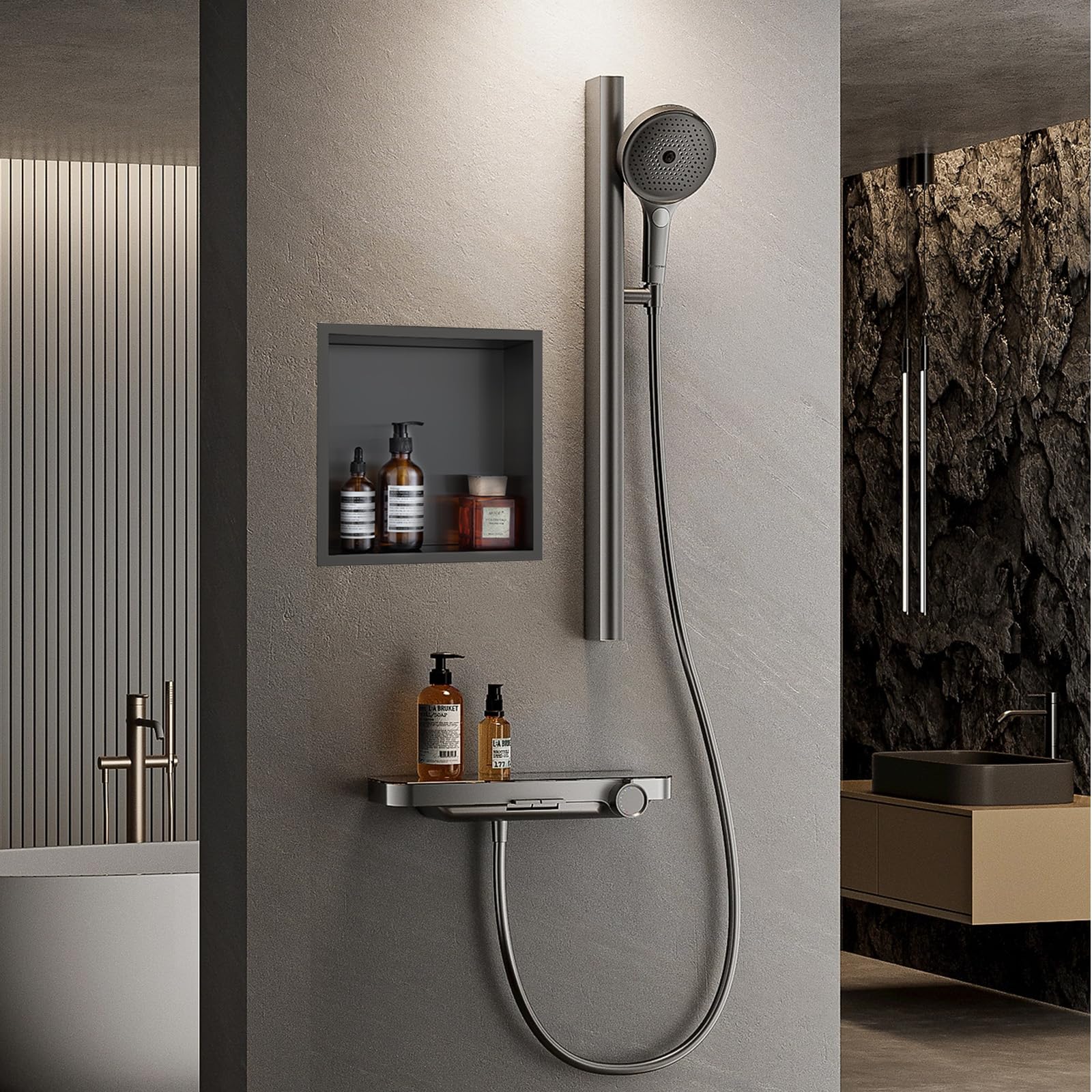 Niche Encastrée De Salle De Bain SaniSupreme Noire Mate 30,5