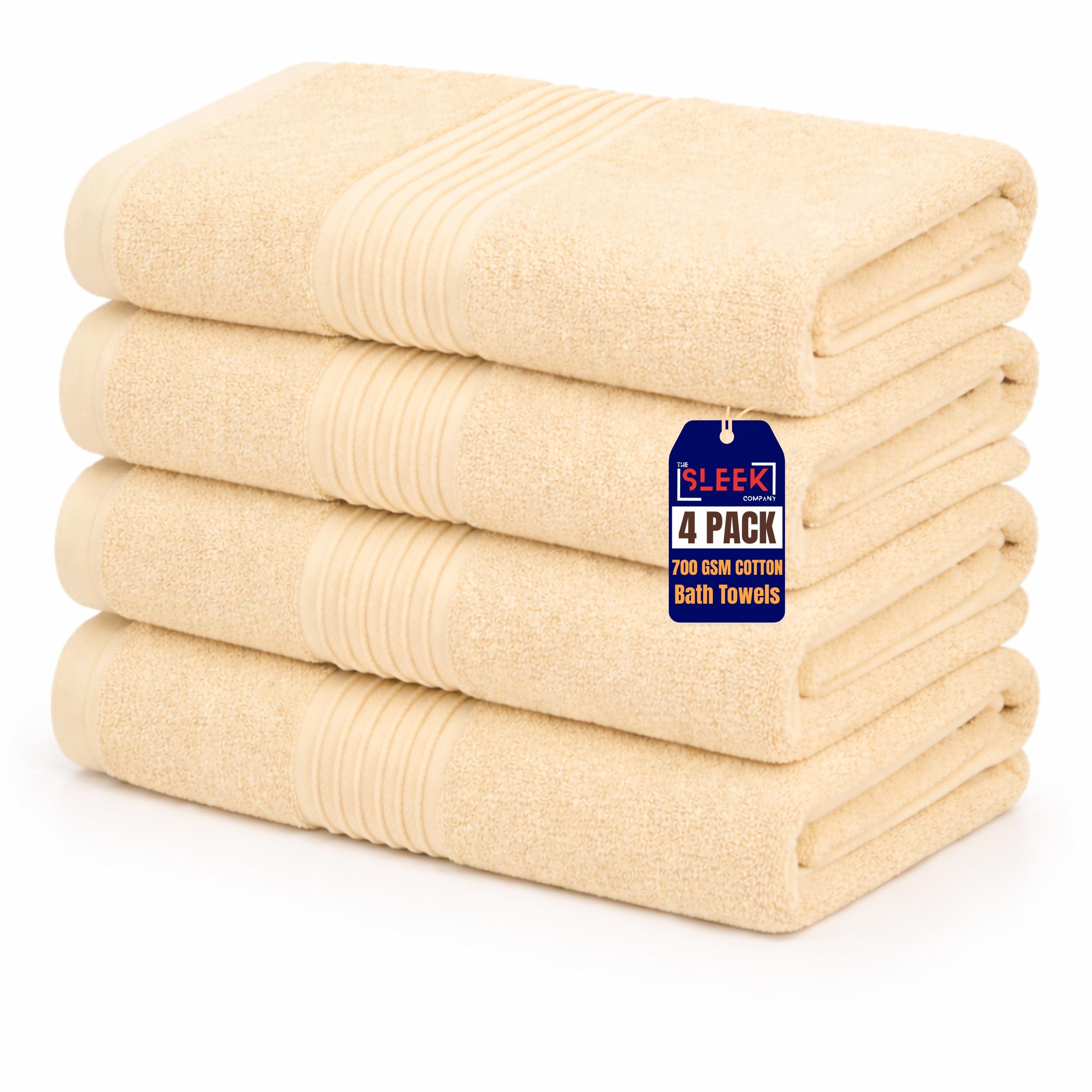 Premium Royal Egyptian Cotton Bath Towels (70x130cm) – Pack Of 4 – 700 GSM Soft & Super Absorbent Bathroom Towels – Hypoallergenic & Quick Dry Hotel Quality Shower Towel For Home, Hotels & Spa (Cream)