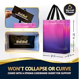 Nush Nush Holographic Reusable Gift Bags Medium Size - Set of 12 Gradient Pink & Purple Gift Bags With Handles - Colorful Party Favor Bag for Birthday Party Favors, Halloween, Christmas - 8x4x10