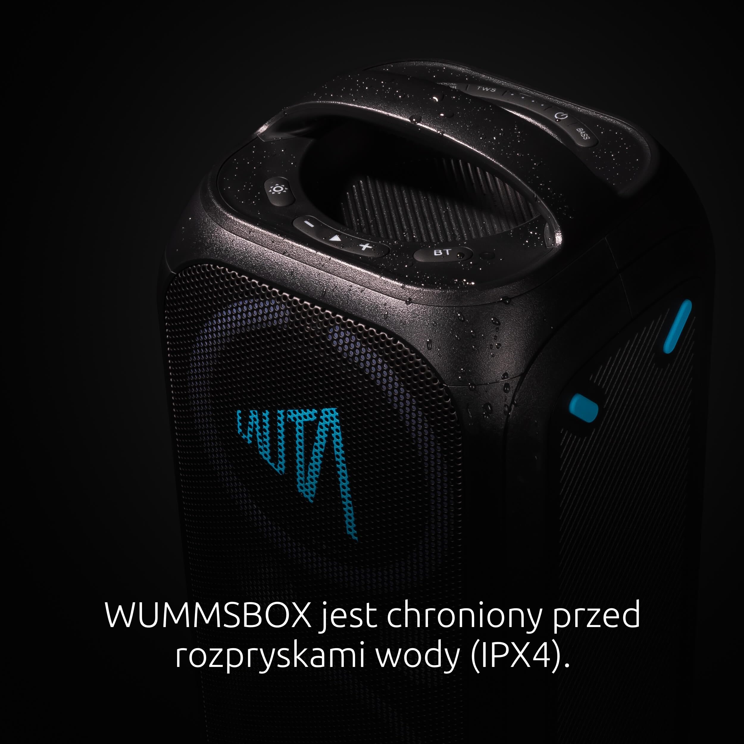 TechniSat LAUTA WUMMSBOX – przenośny głośnik Bluetooth Premium (160 W Peak, potężny dźwięk 103 dB, głęboki bas Bass Boost, TWS, 12 h pracy, LED, wodoodporność IPX4, 80 W RMS, idealny na imprezy)