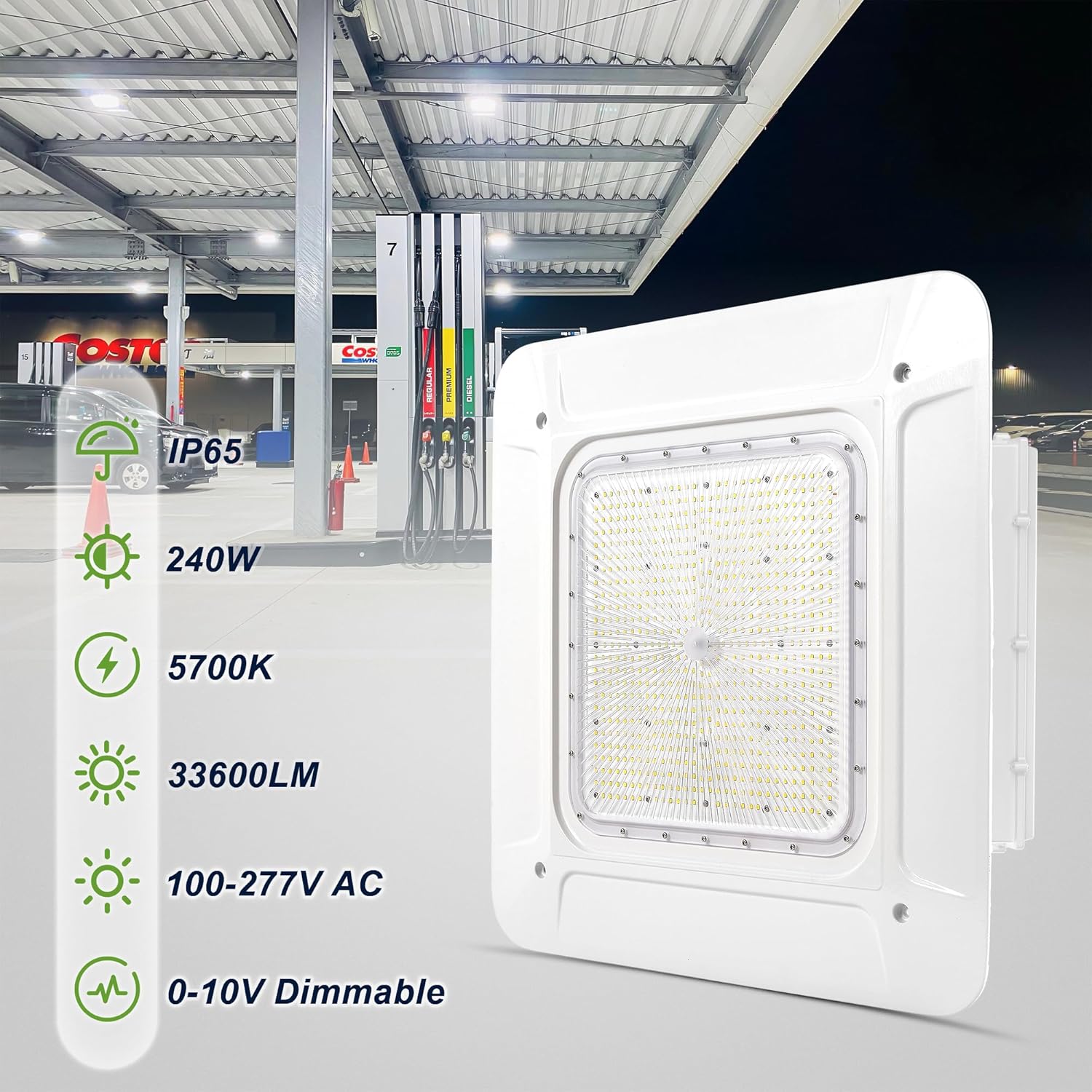 240W LED Canopy Light, 33,600LM 5700K, Surface Mount Gas Station Ceiling Light, IP65 Waterproof, 100-277V DLC & UL Listed, 1000W HID/HPS Equiv. for Airports and Large Parking Lot, Factory