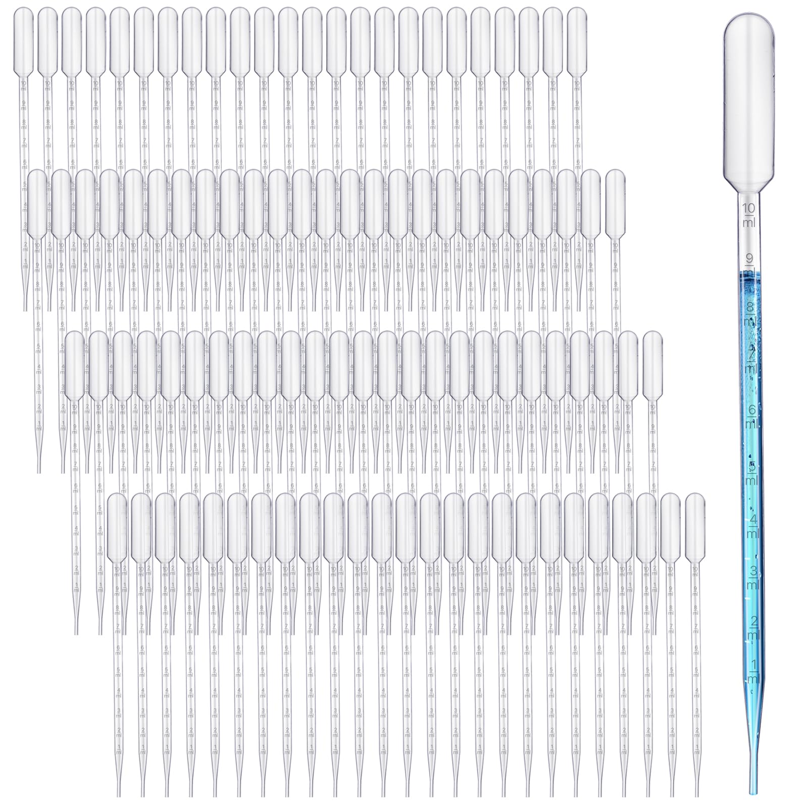 100 pipetas cuentagotas de 10 ml, pipetas de transferencia de plástico de 30 cm de largo, pipetas graduadas transparentes para transferir esenciales, aceites, perfumes, pinturas, laboratorio