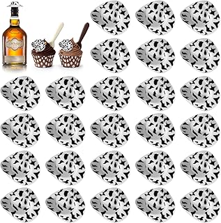 Charniol 24 Pcs Mini Cowboy Hats Cow Print Plastic Hat Western Cowgirl Miniature Cute Doll Cupcake Topper Tiny Black White for Pretend Play Dollhouse Decoration, approx. 1.73 inch/ 4.4 cm