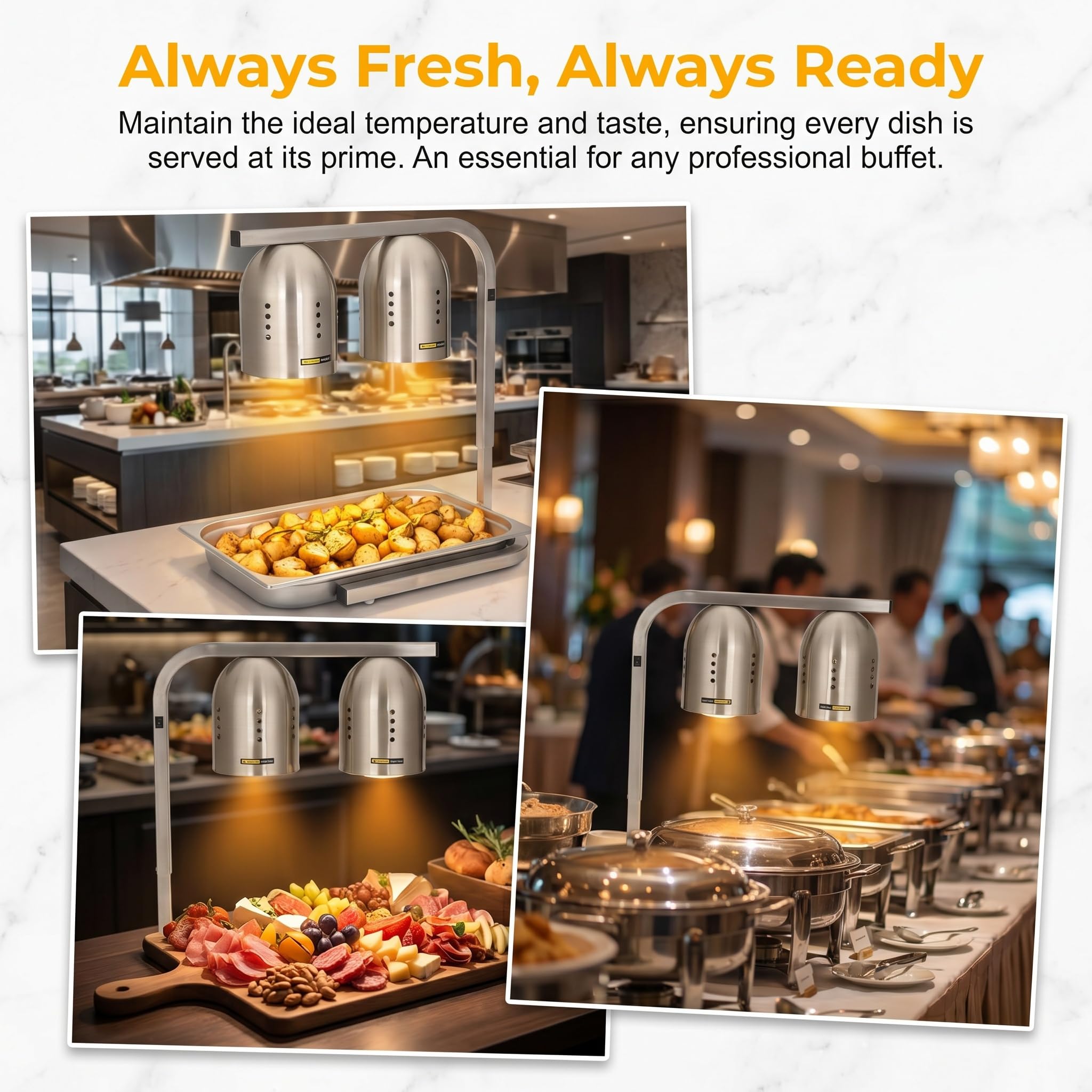Lámpara De Calor Comercial De Acero Inoxidable para Alimentos - Calentador Eléctrico Ajustable para Cocinas, Restaurantes, Buffets Y Barbacoas - Conservación del Calor Entre 60 Y 80 °c