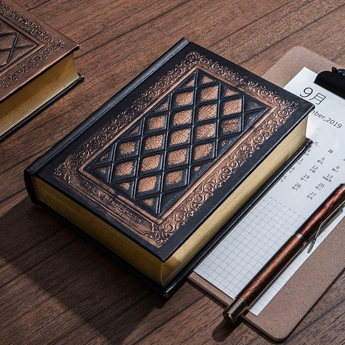 VIDOO Grande Épaississement Carnet Carnet en Cuir Vintage Embossed Cover Notepad Office School Papeterie - Bronze