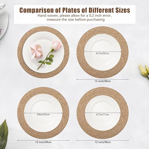 Miniatura 2 de Juego de 6 manteles individuales tejidos redondos de 12 pulgadas, manteles individuales trenzados de yute natural, manteles individuales bohemios de