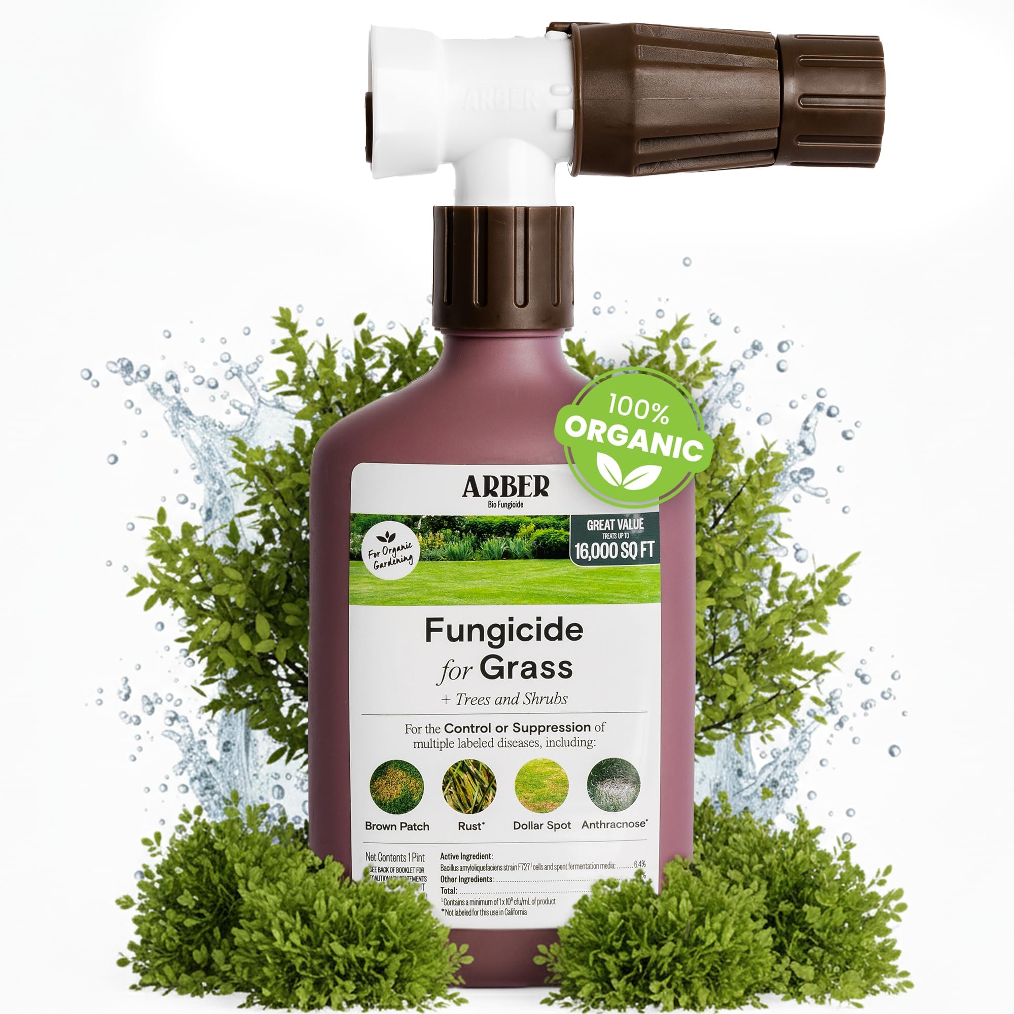 Organic Lawn Fungicide – 16oz Ready-to-Spray Hose-End; Lawns, Trees & Shrubs – Targets Brown Patch, Dollar Spot, Rust, Powdery Mildew & Root Rot – Kid- & Pet-Safe; Coverage up to 16,000 sq ft