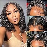 omswet Curly BOB Wig Human Hair 200 Denaity 13x6 HD Lace Front Deep Wave Wigs for Black Women Glueless Wear and Go Pre Plucked Deep Wave Wet and Wavy Glueless Wigs Human Hair Natural Color 14 Inch