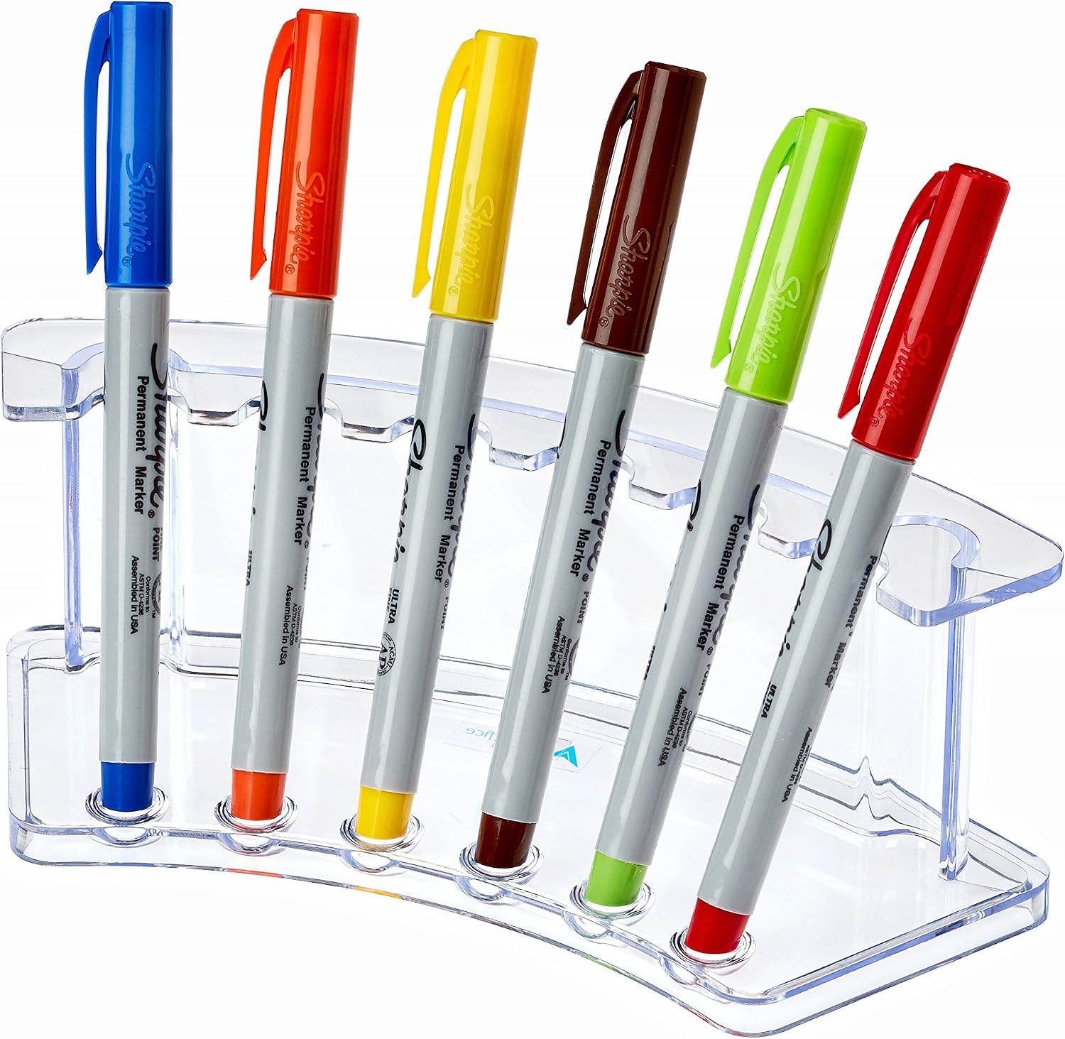 AdirOffice Vertical 6 Slot Display Stand Pack of 2 - Durable Acrylic Holder for Pens & Pencils - Organizer for Home Office & Store Use (Clear)