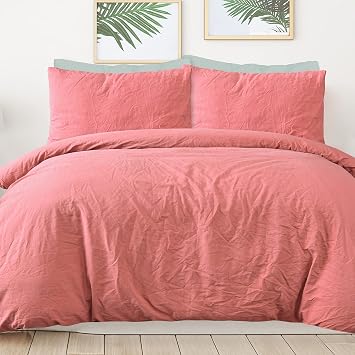 Sleepdown 100% Pure Cotton Plain Dye Dark Rose Duvet Cover Quilt Pillow Cases Bedding Set Soft Easy Care - Double 200cm x 200cm