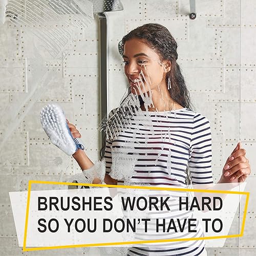 Miniatura 16 de Juego de 3 cepillos de limpieza con mango ergonómico y cerdas duraderas - Cepillo limpiador de lechada - Cepillos para limpiar baño, ducha, Rojo