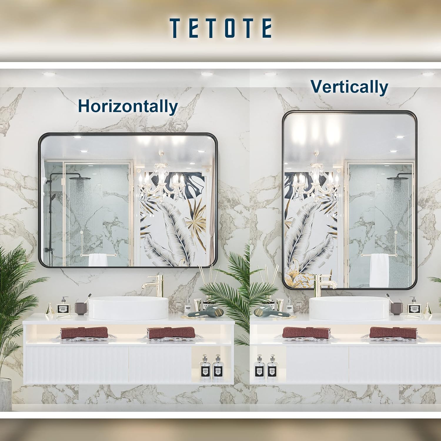 TETOTE 40x30 Inch Black Frame Mirror, Bathroom Vanity Mirror for Wall, Modern Rectangle Round Corner Matte Framed Mirror (Horizontal/Vertical) : Home & Kitchen