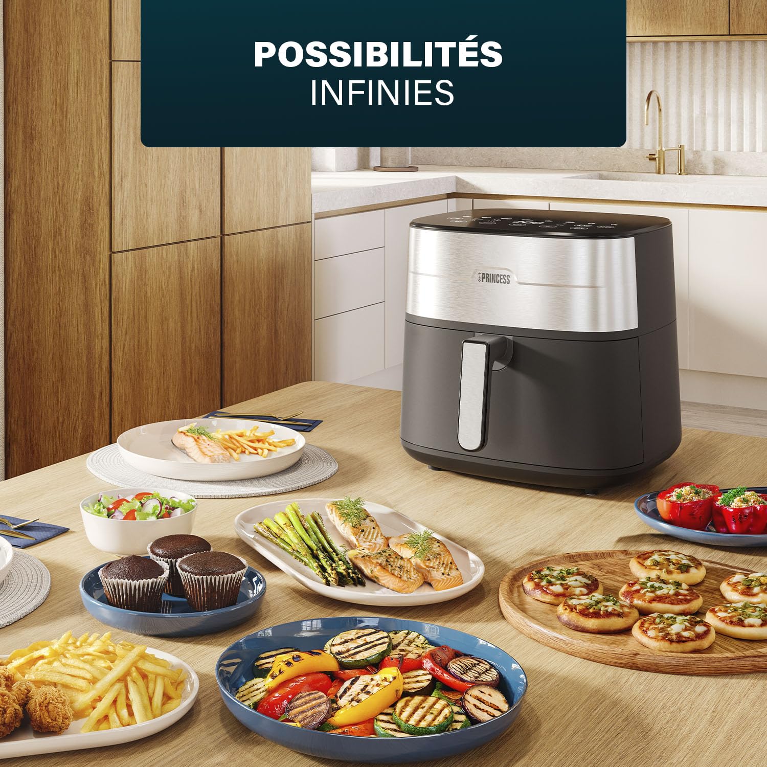 Princess Dual Heat Airfryer 8L XXL, Friteuse à air chaud avec Double élément Chauffant pour une Cuisson plus Rapide et des Résultats Croustillants, 15-en-1, sans BPA ni PFAS, 2000 W, 182280