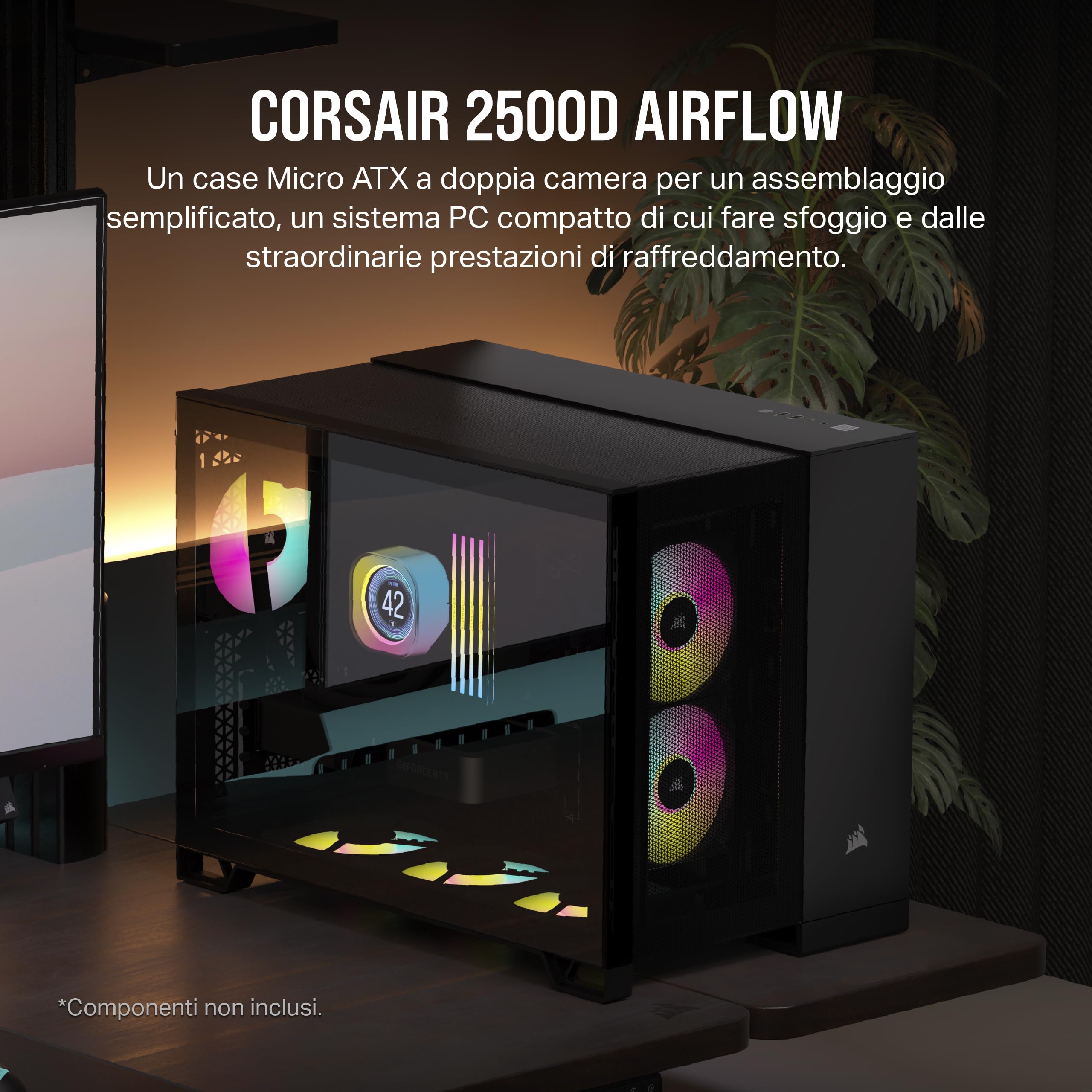 CORSAIR 2500D AIRFLOW mATX PC Case - Nessuna Ventola Inclusa - Design a Doppia Camera - Ampia Flessibilità di Raffreddamento - Compatibile con Schede Madri a Connessione Inversa - Nero
