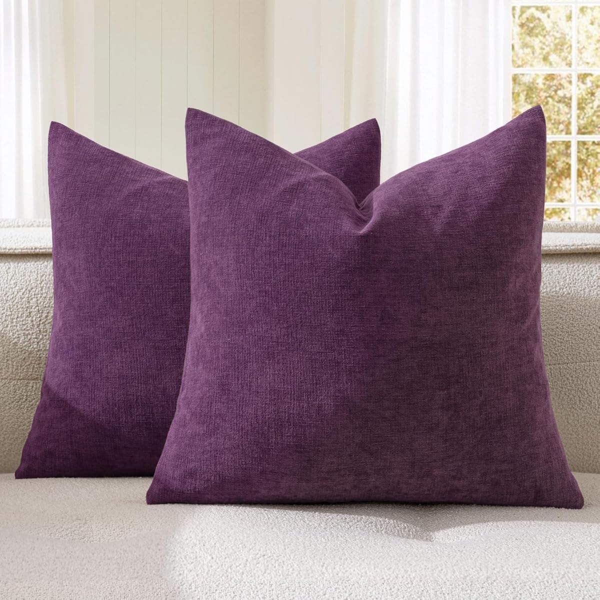 MIULEE Plum Purple Couch Pillow Covers 20x20 Inch, Set of 2 Soft Chenille Decorative Square Throw Pillow Covers Farmhouse for Sofa Living Room Bed