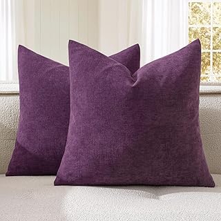 MIULEE Plum Purple Couch Pillow Covers 18x18 Inch, Set of 2 Soft Chenill...