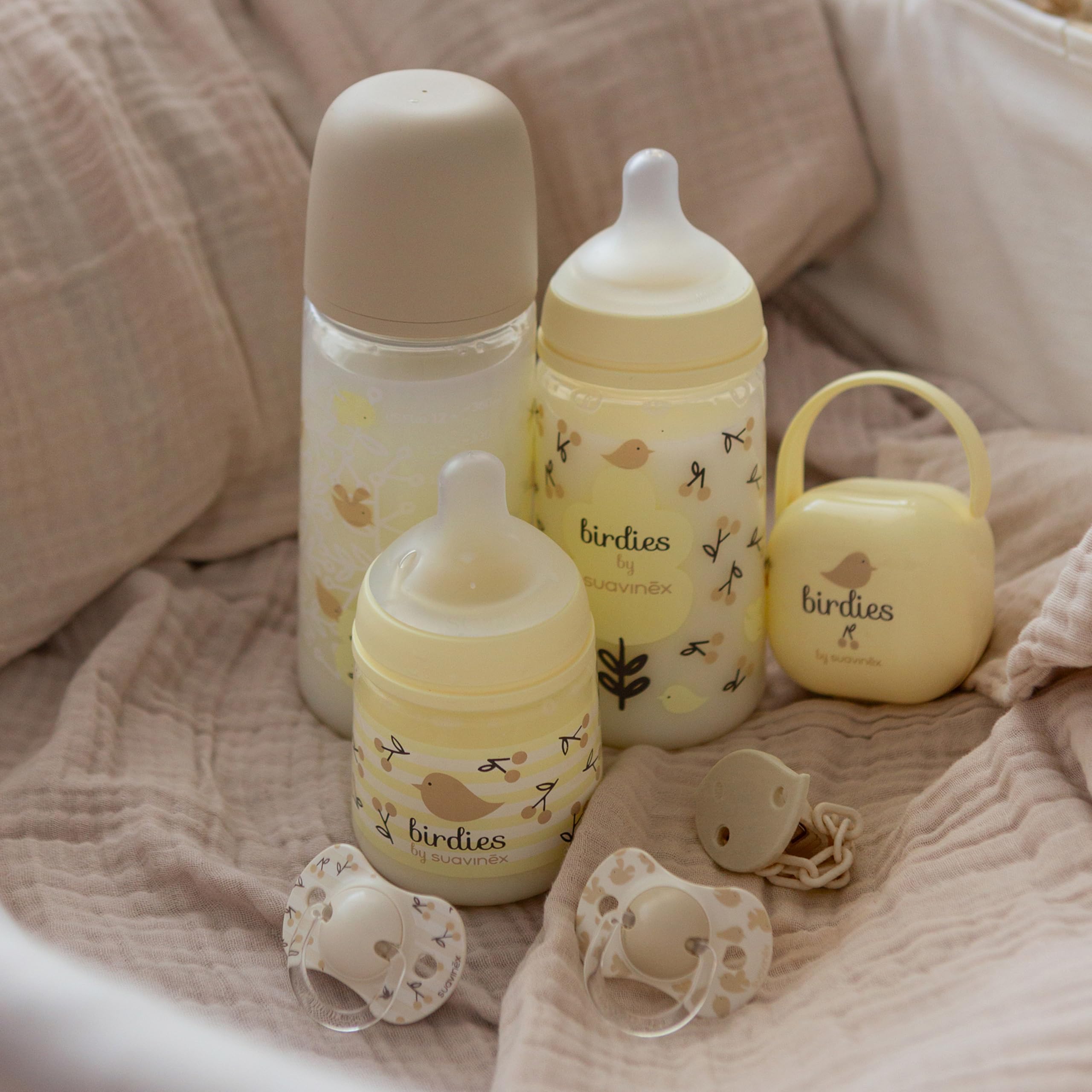 Suavinex, Lot 2 Sucettes Bébés 6/18 Mois, Tétine Symétrique SX Pro en Silicone, plus Plate et Flexible, Réversible, Respecte le Développement Buccodentaire, Birdies Gris - 2