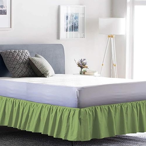 Miniatura 8 de Falda de cama blanca para cama individual, falda de cama con volantes de 16 pulgadas de caída, tela de tres lados ajustable, elástica, con volantes