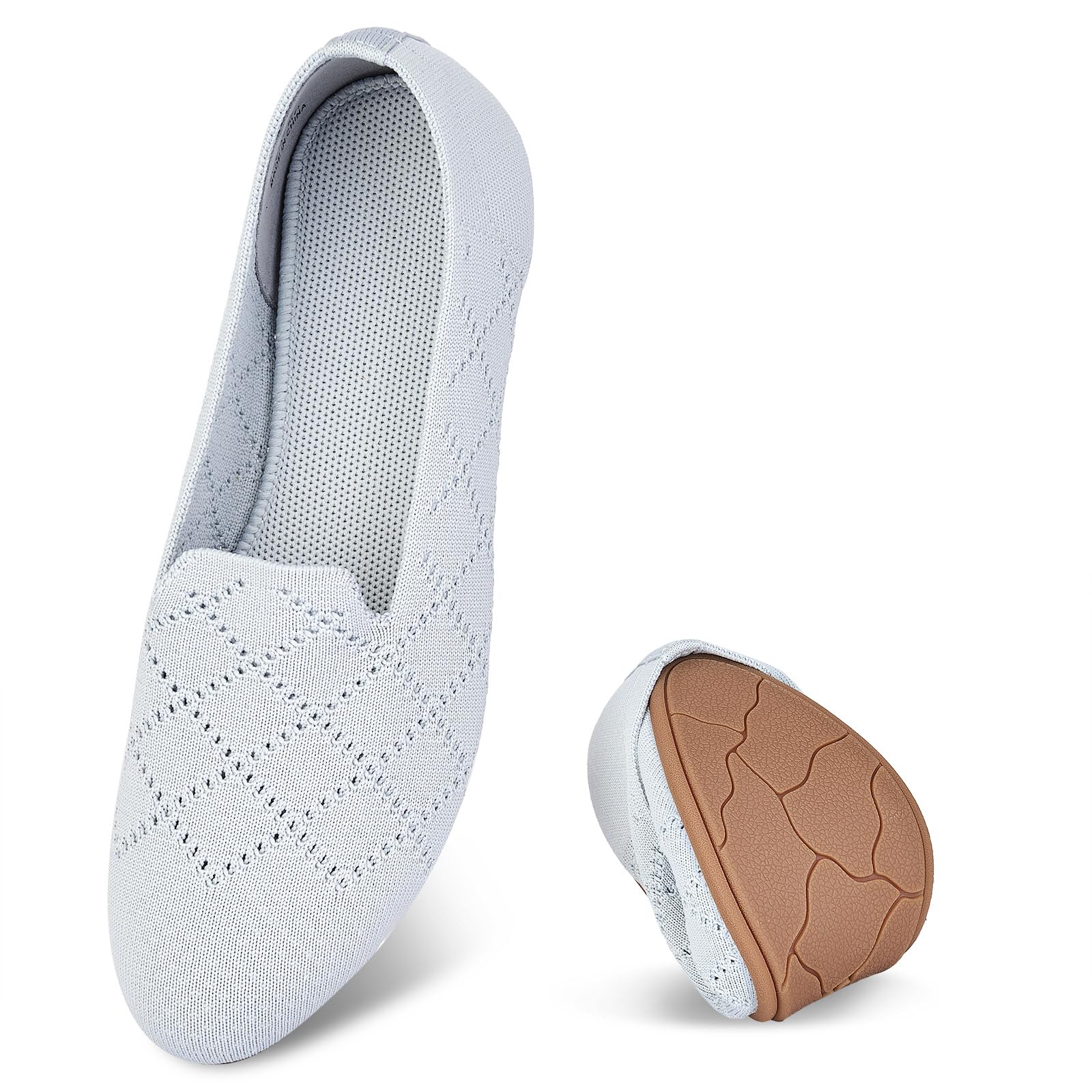 Puxowe Bequeme Ballerinas Damen Atmungsaktive Strick Flache Schuhe Memory Foam Faltbar Slipper Schlupfschuhe