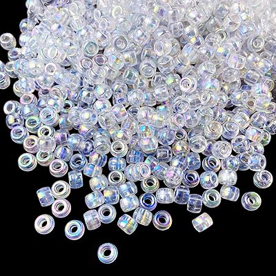 300 Pieces Pony Beads AB Colors Acrylic Pony Beads Plastic Pastel Beads Spacer Beads Shape Pony Beads for DIY Crafts Braids Bracelet Jewelry Making (6x9mm, Clear AB)