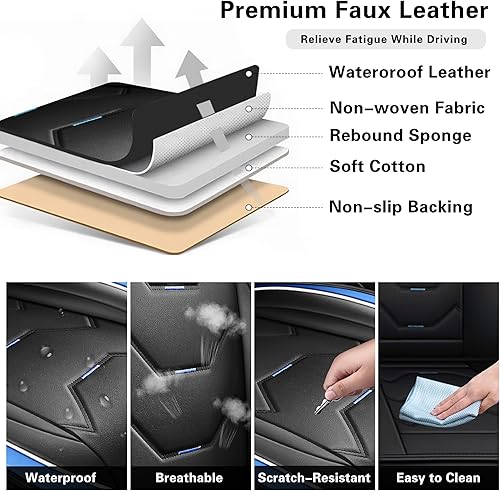 Miniatura 6 de otoez Juego completo de fundas de asiento de automóvil, 5 asientos de cuero para automóvil, cojín de asiento de automóvil, protector de asiento