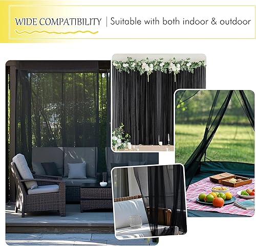 Miniatura 8 de NICETOWN 2 paneles de cortinas de mosquito negras para exteriores, impermeables, con bolsillo para barra, malla aireada, cortinas transparentes de