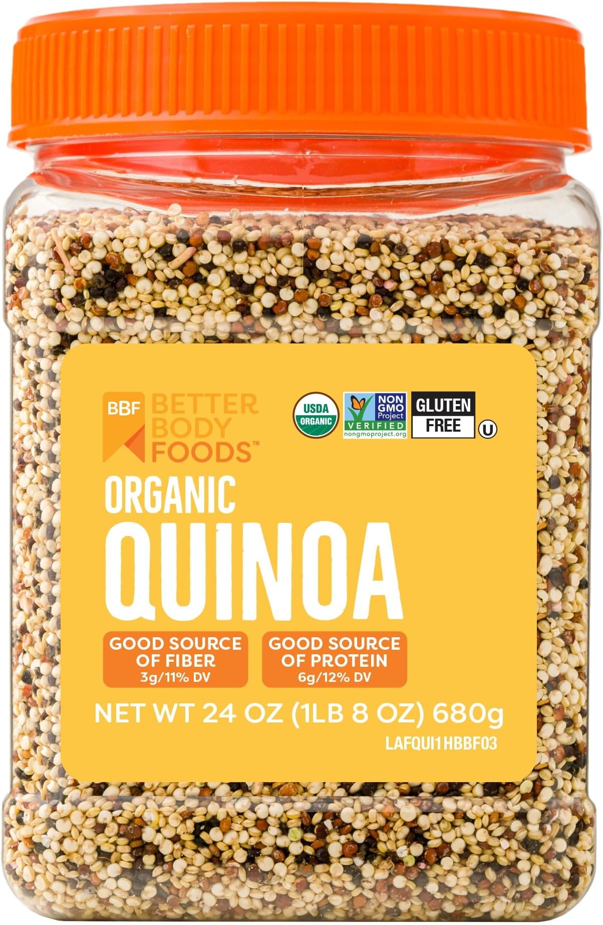 BetterBody Foods Organic Quinoa, Vegan, Gluten Free, Low Glycemic Rice Replacement, 24 ounce