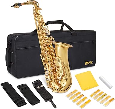 LyxJam Alto Saxophone E Flat Brass Sax Kit, Professional Sound, Complete Accessories