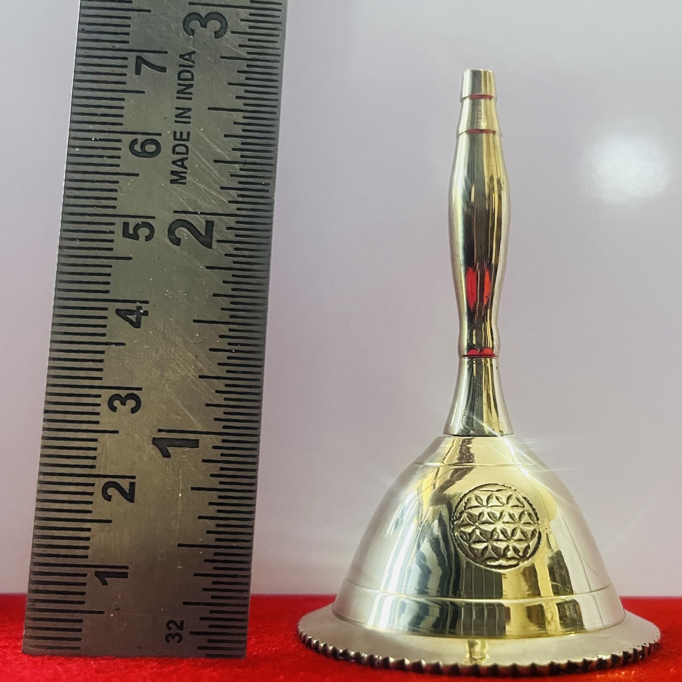 Indian Consigners Hand Bell Loud Brass Call Bells 3 Inches Altar Pendulam Use (Flower of Life) - Image 4