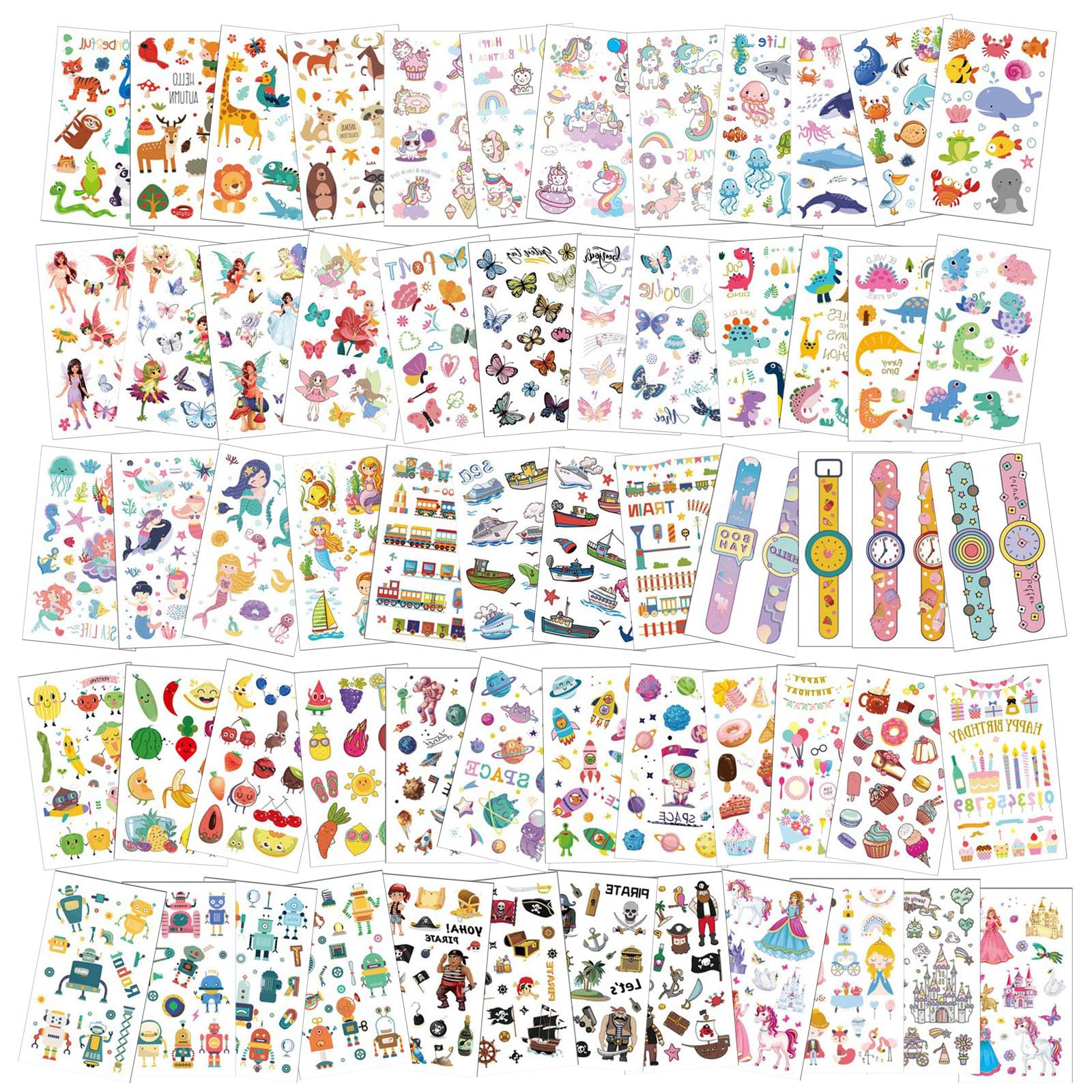 AOOWU Tattoo Kinder 350+ Stück Mädchen Jungen Dinosaurier Tiere Einhorn Schmetterling Klebetattoos Perfekt Kinder Tattoos für Kindergeburtstag Party Mitgebsel Hautfreundliche Temporäre Kindertattoos