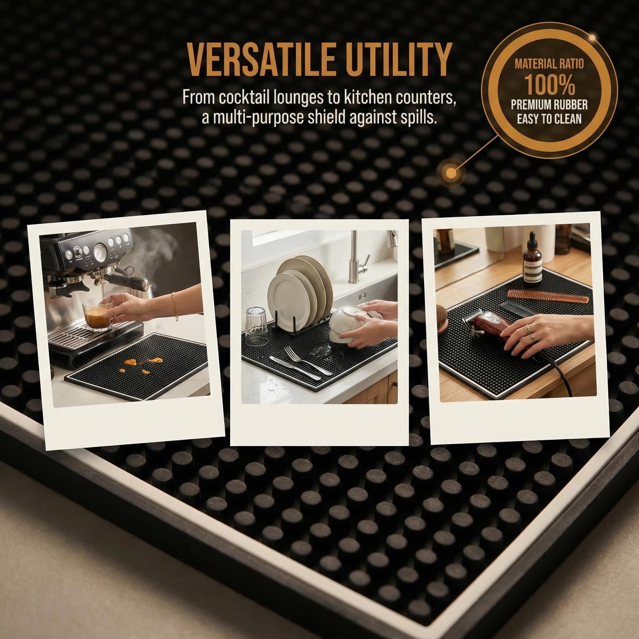 Jucoan - Set di 2 tappetini da bar, 45,7 x 30,5 cm, in gomma spessa, antiscivolo, non tossici, per bancone da cucina, colore: Nero