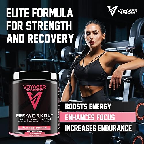 Miniatura 4 de Voyager Pre-Workout Planet Punch - Polvo sin creatina con L-citrulina, beta-alanina, cafeína - Apoya energía, resistencia y concentración - 30
