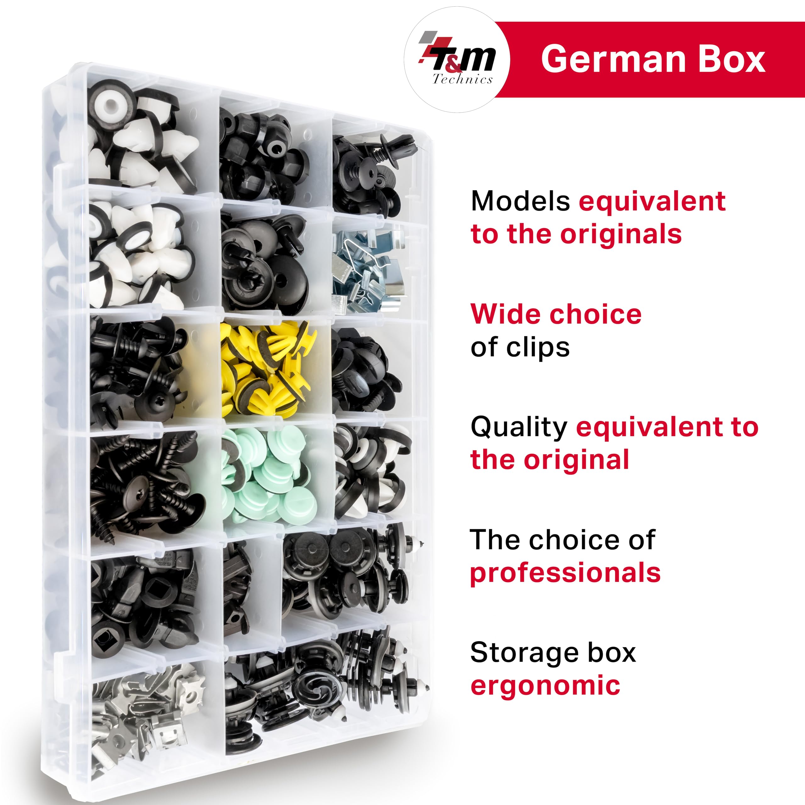 T&M Technics® Komplettes Set Kunststoff-Befestigungsclips für das Auto – Packung mit 339 Nieten, Clips und universellen Befestigungselementen für Fahrzeuge – Karosserie und Autozubehör