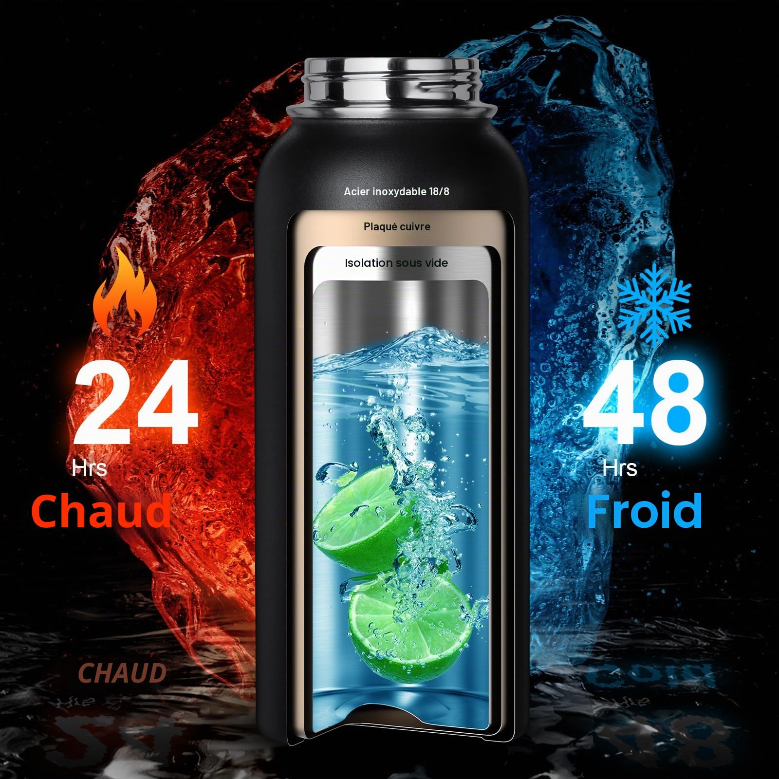 OneTigris Gourde Sport, 0.9l Gourde en Acier Inoxydable avec un Bon Effet d'Isolation, Idéal pour Vélo, Camping, Yoga, Gym, Airsoft,32oz（Camouflage Noir