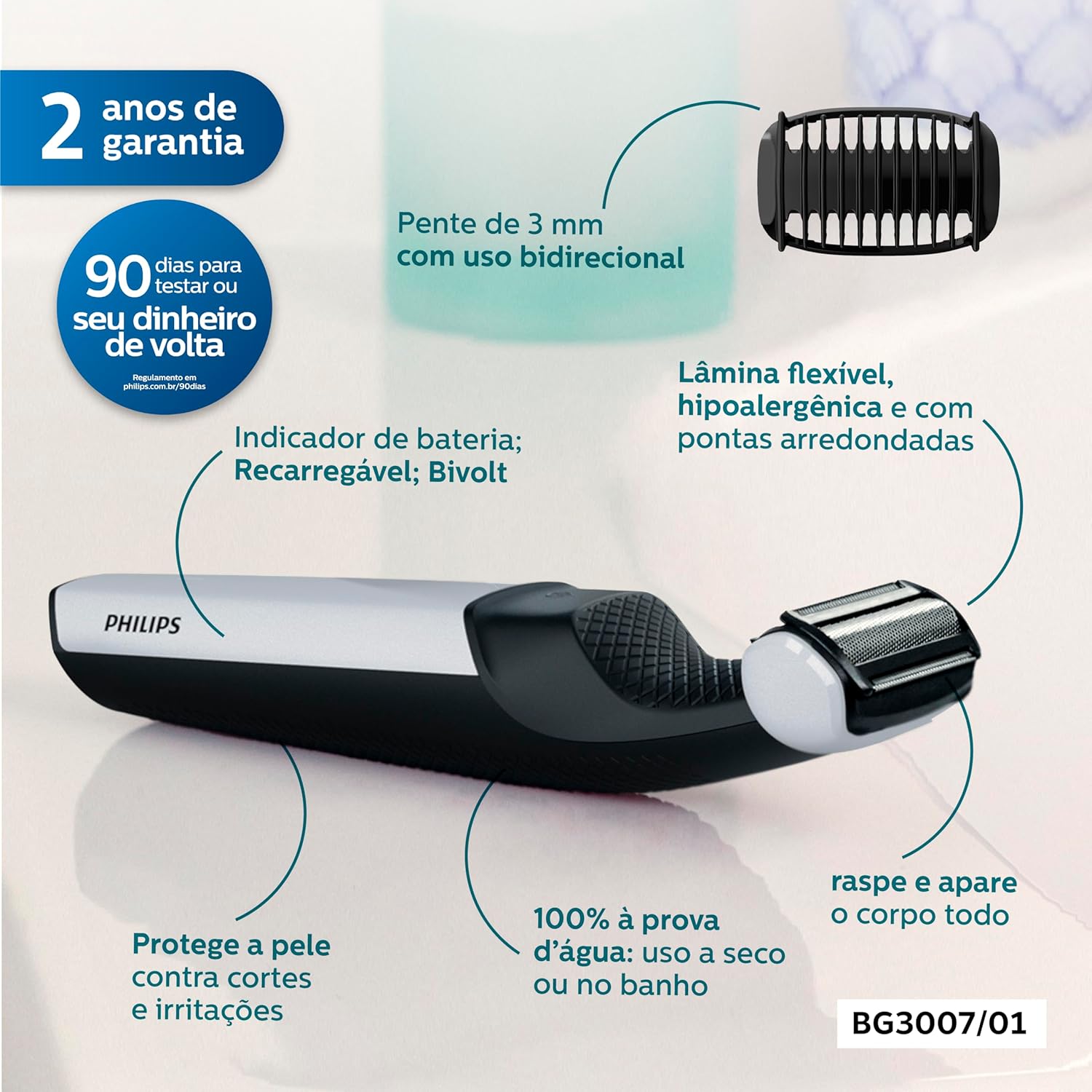 Philips Bodygroom Aparador e Raspador de Pelos para o Corpo, Uso Seco e Molhado, à Prova d’água, Bivolt – BG3007/01 em promoção! Veja a oferta e mais achadinhos de Depilação 5 Hoje é o melhor dia para comprar Philips Bodygroom Aparador e Raspador de Pelos para o Corpo, Uso Seco e Molhado, à Prova d’água, Bivolt – BG3007/01 com aquele preço maroto! Promoção! Aproveite a oferta! 5