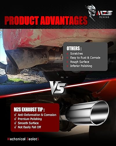 Miniatura 5 de MZS Punta de escape, acero inoxidable 5 "entrada 8 "salida 15" longitud escape escape escape universal ángulo inclinado corte