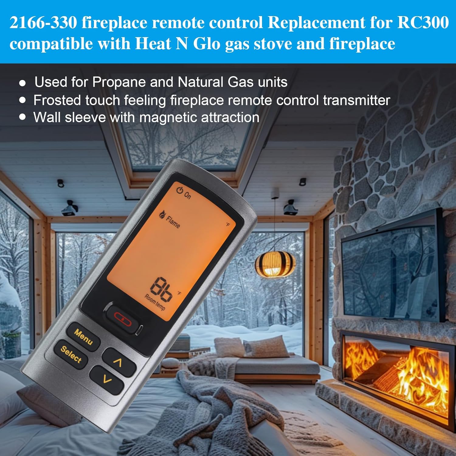 XHEIN 2166-330 Replacement Remote for RC300-HNG, Compatible with Heat N Glo Stoves/Fireplaces