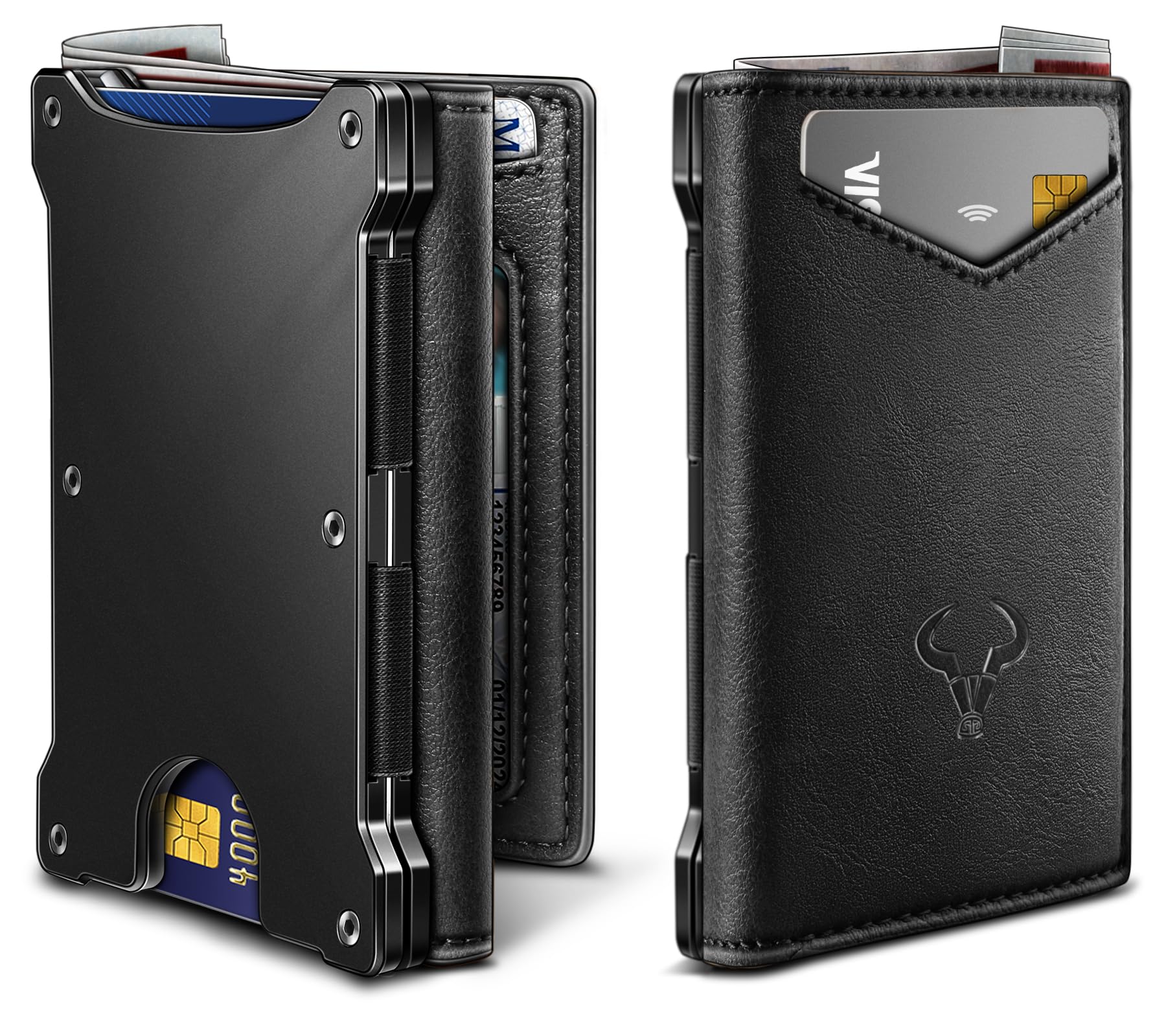 BULLIANT Men Wallet, Slim Front Pocket Leather Wallet Magnetic Closure for Gift Men,Expandable for 14Cards