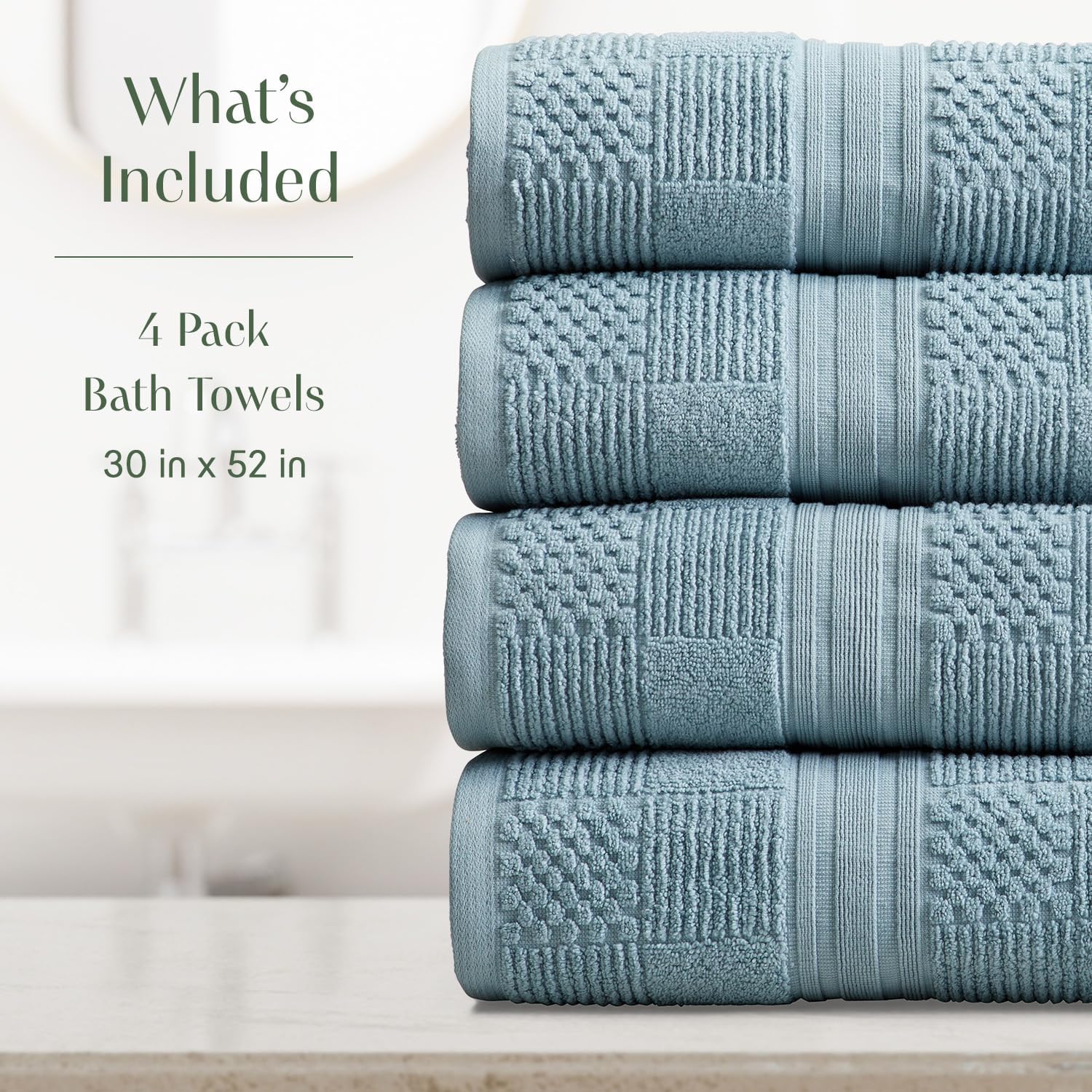 Springtree Home 100% Cotton Bath Towel Set of 4 | Blue Towels | Geometric Textured Design | Absorbent & Quick-Dry | 4 Bath Towels | Oeko-TEX® Standard 100 Cotton | Myla Collection - Arona Blue - Image 2