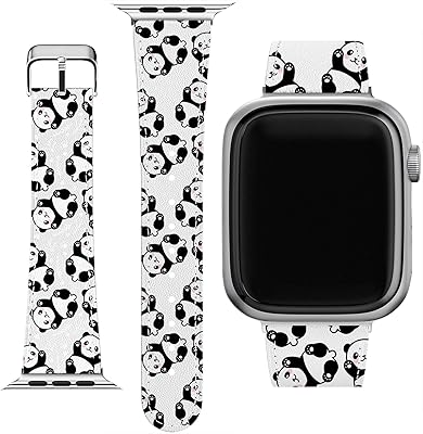 Cavka Wrist Band Compatible for Apple Watch Series 7/6/5/4/3/2/1/SE & Matching Phone Case Panda Strap 38-40-41-42-44-45 mm Print Adorable Animal PU Leather Pretty Tender Bracelet Cute Kawaii Girl Kid