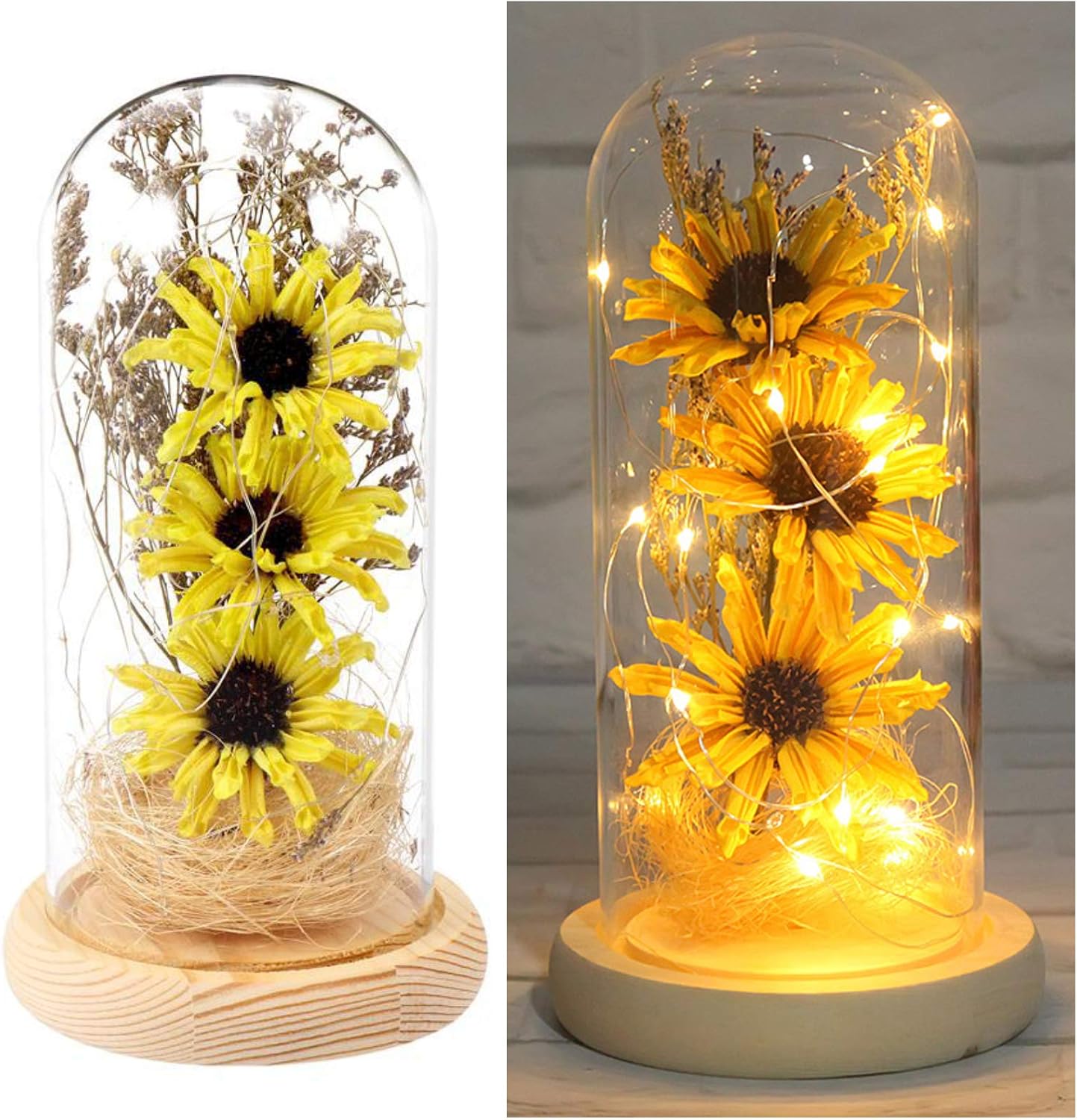Artificial Sunflower in Glass Dome with Led Light Strip,Express Your Love with Enchanted Sunflower Lamp Gift for her on Christmas Day,Mother's Day,Valentine's Day, Anniversary, Birthday– Yellow