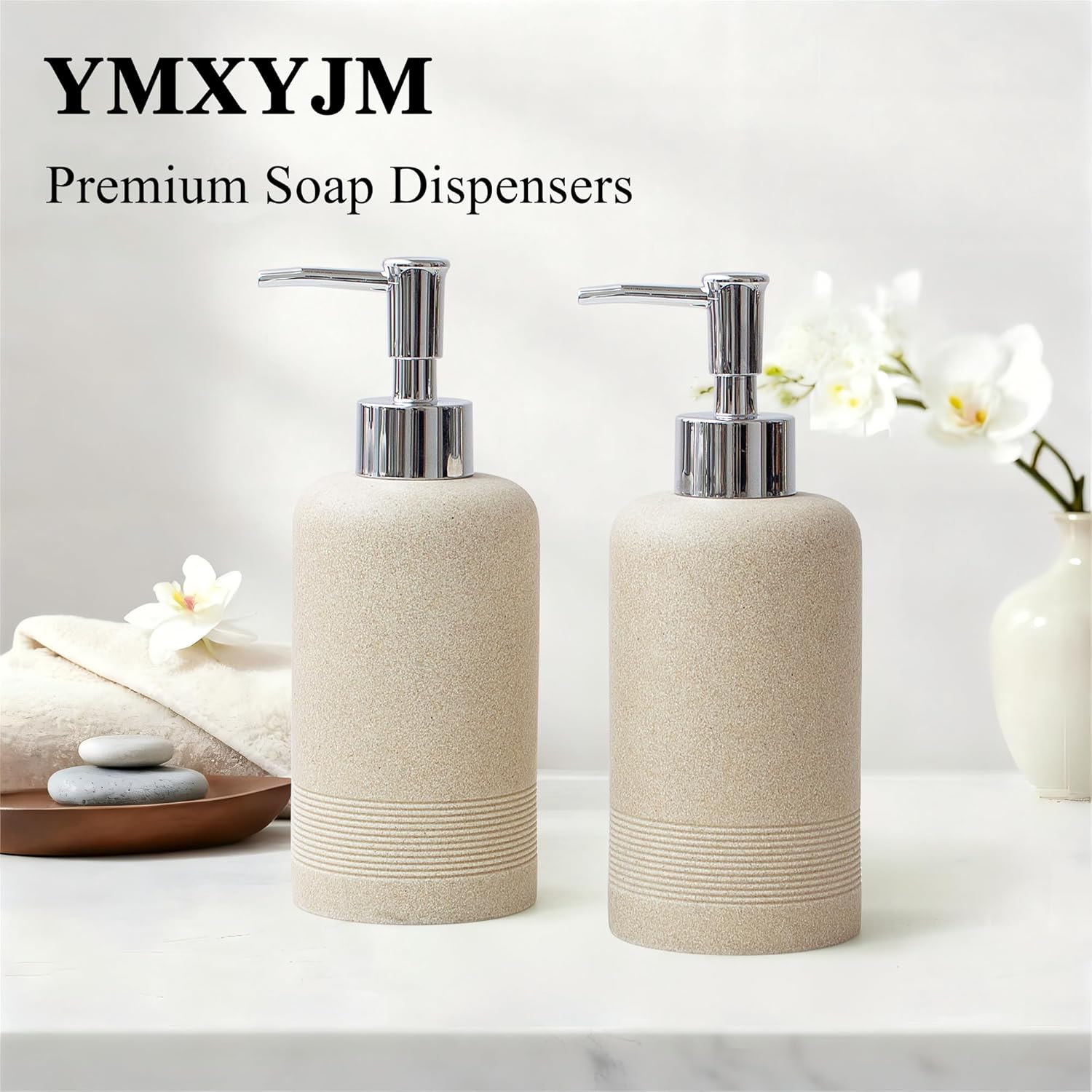 2pcs/Set Hand Soap Dispenser Sets - 10.8oz Refillable Resin Liquid Soap Dispensers with Rust-Proof Pump for Bathroom Countertop or Kitchen, Beige - Image 2