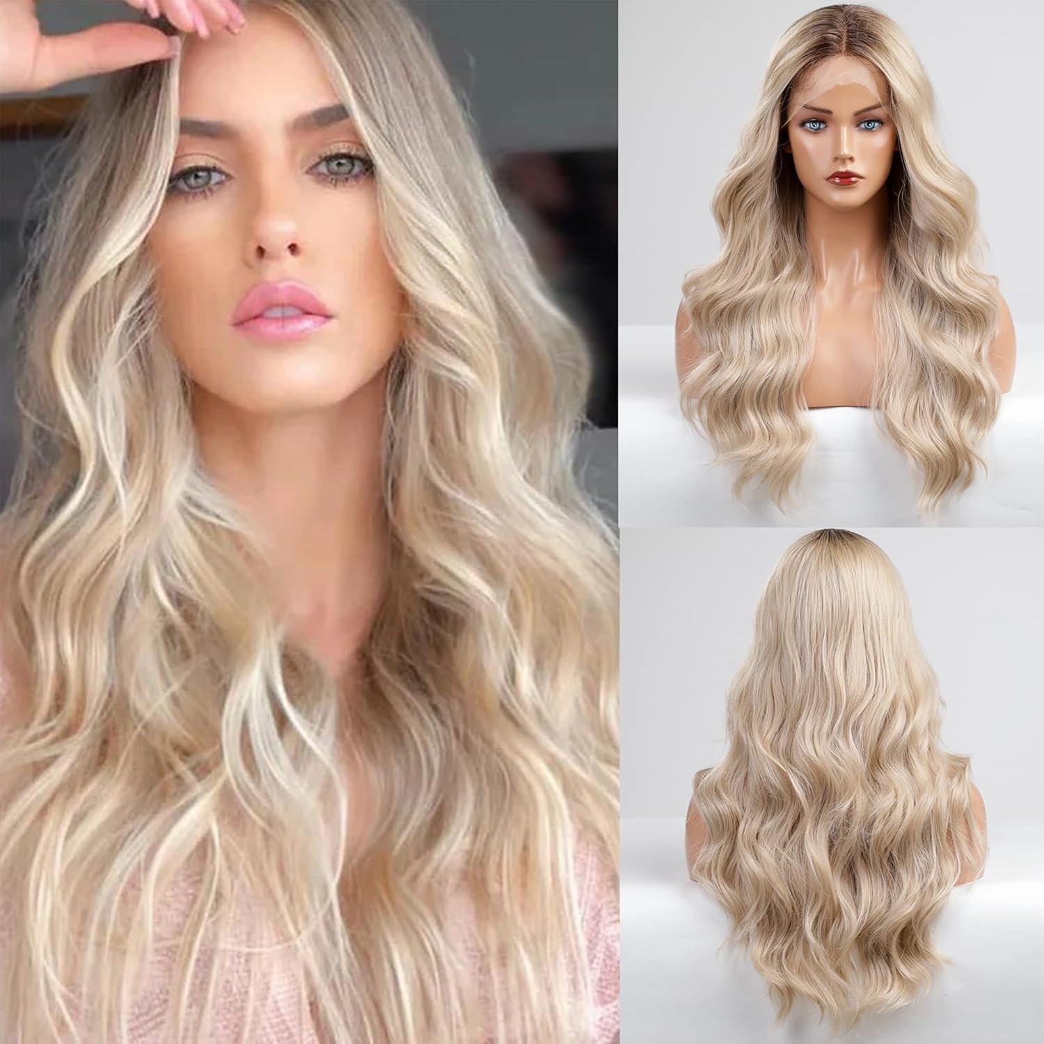 Blonde Lace Front Wigs Long Wavy Synthetic Wigs for Women BLONDE
