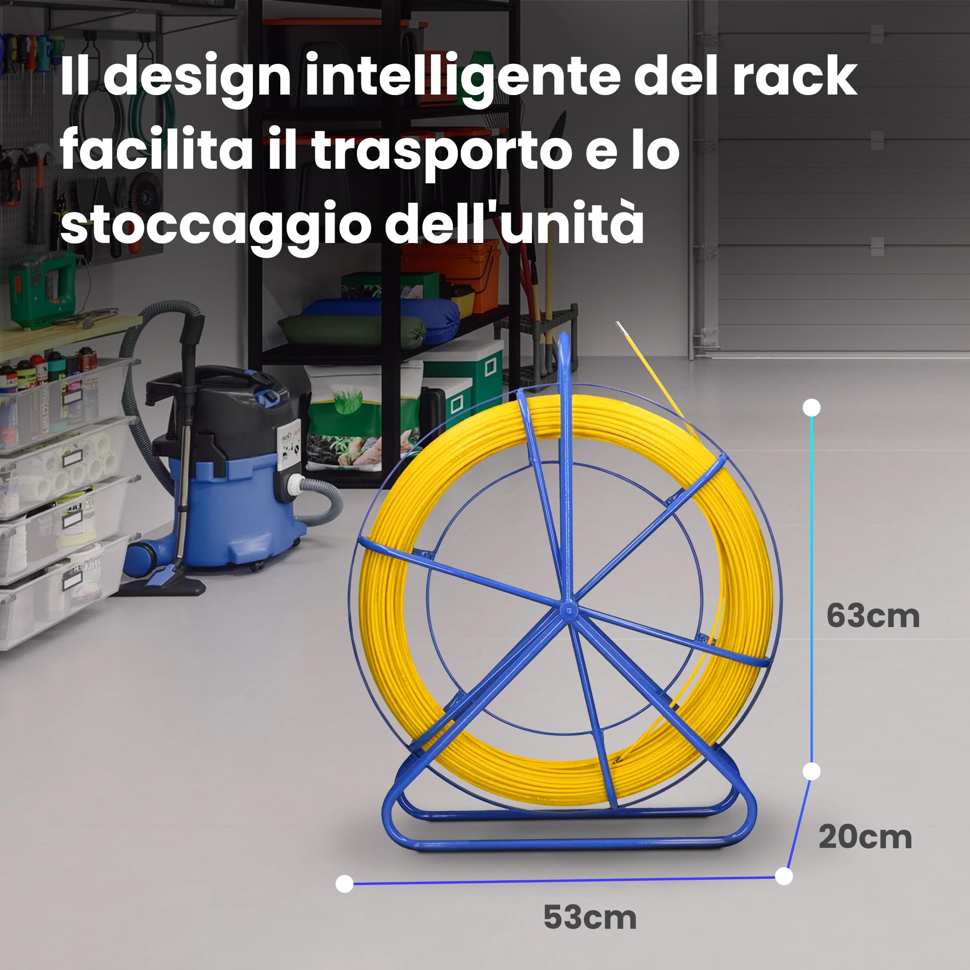 Extralink Asta in fibra di vetro FRP da 6mm di diametro 50m, tubo vuoto con supporto per rulli e freno, molla retrattile ad alta elasticità e resistenza, accessori in fibra di vetro per cavi per